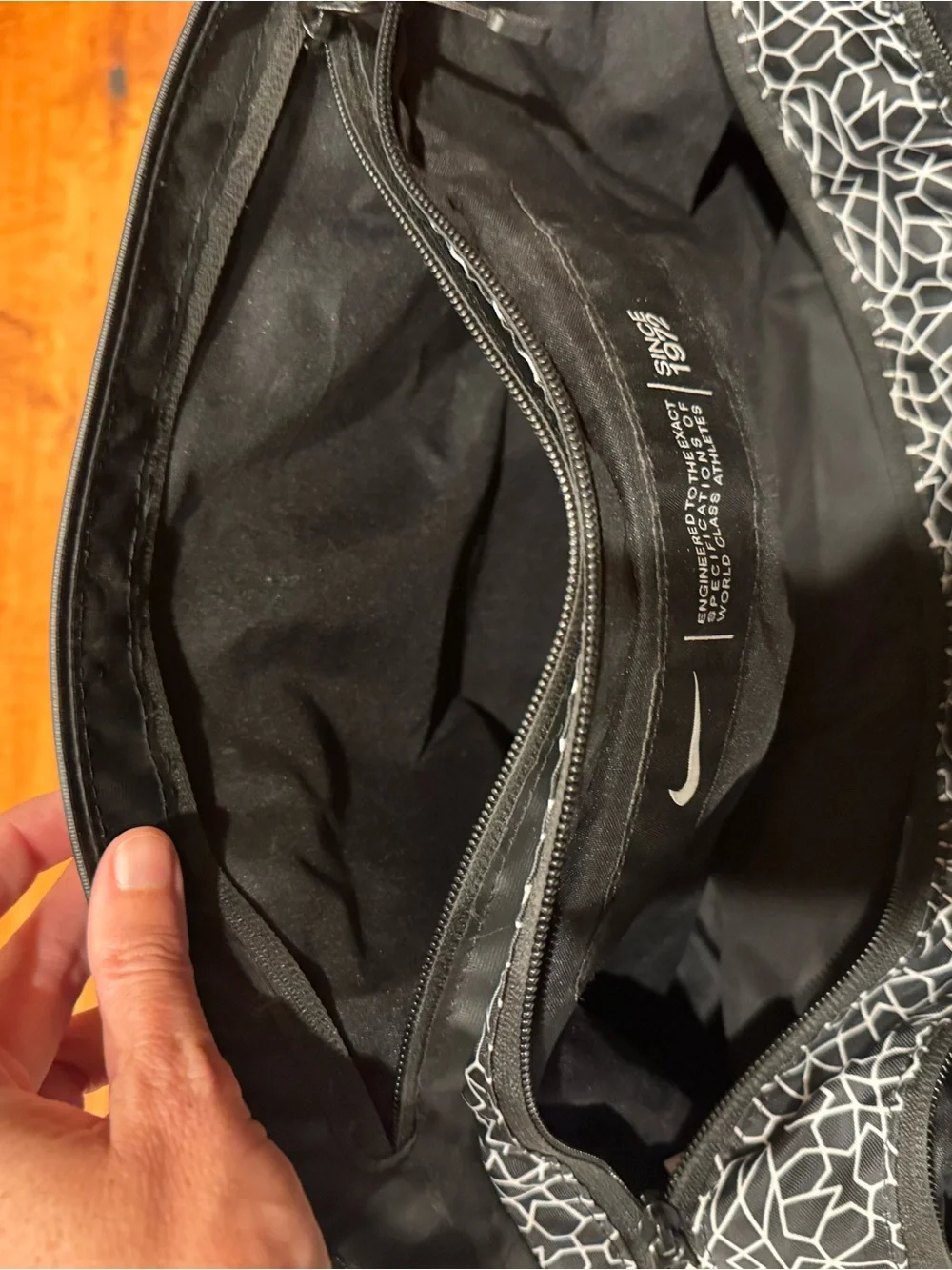 Nike Black and White Geometric Sport Duffel - Picture 6 of 10